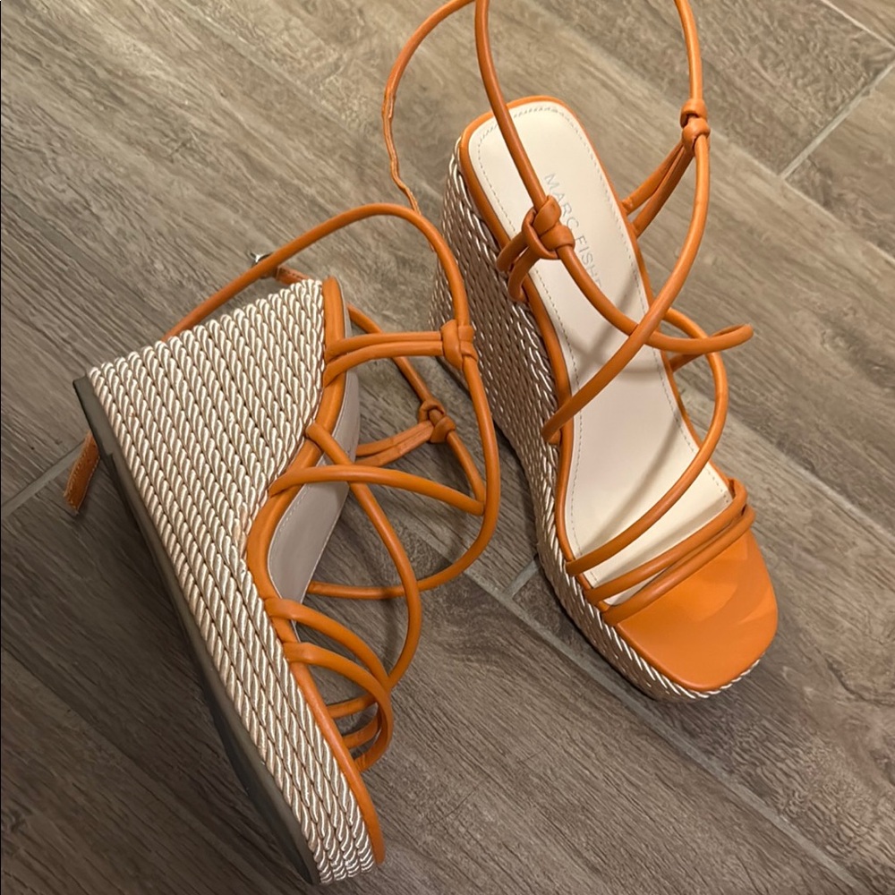 Marc Fisher Orange Wedge Sandals Strappy Design